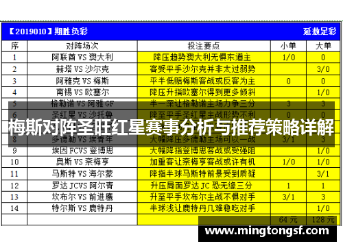 梅斯对阵圣旺红星赛事分析与推荐策略详解